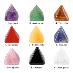 20mm Mini Size Natural Chakra Quartz Amethyst Tiger Eye Stone Carved Crystal Reiki Healing Pyramid Figurine Home Decoration