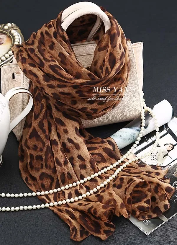 Klasyczny jedwabny szalik w panterkę damski Hangzhou damski 100% jedwabny szalik szal długi szal wiosna jesień zima lato