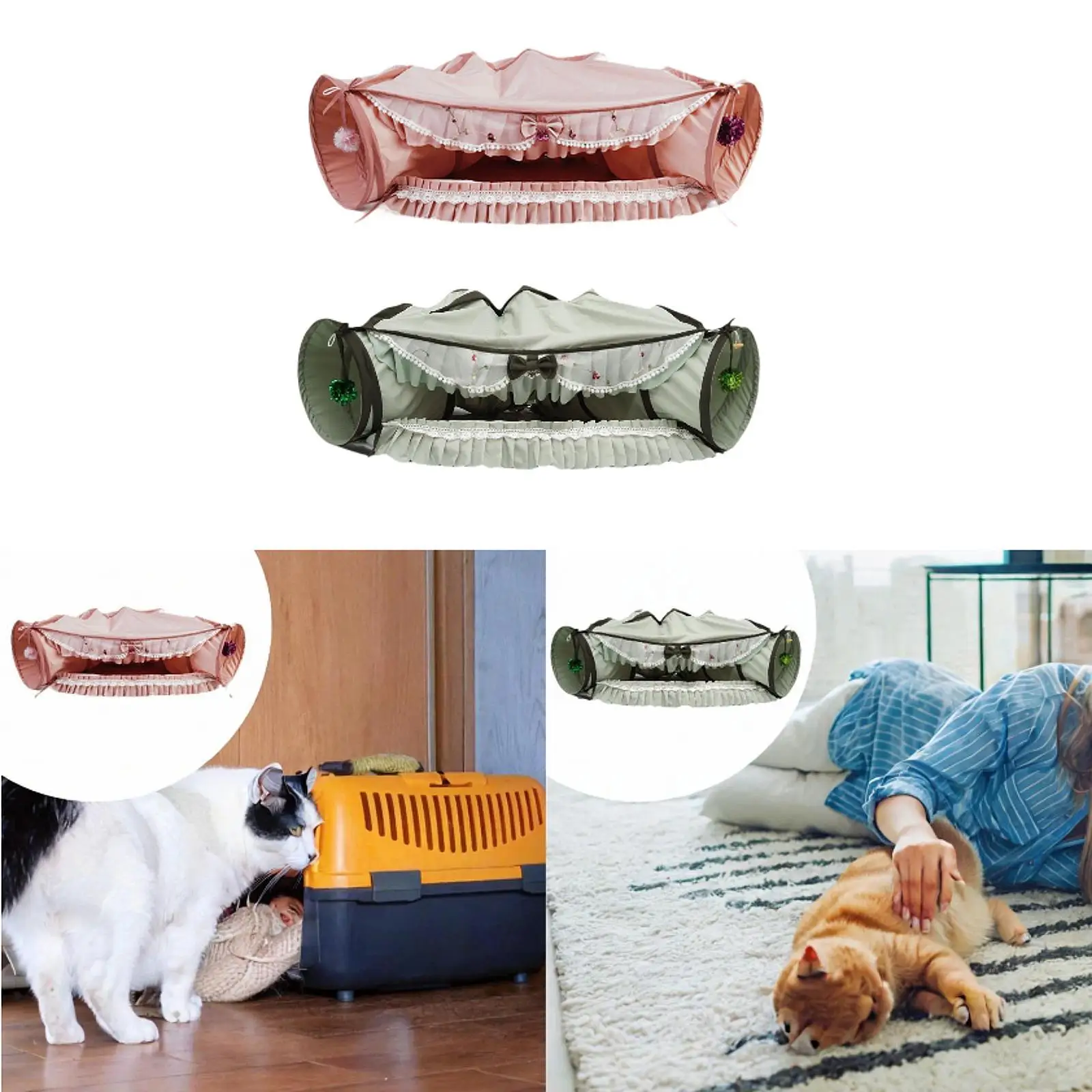 

Cat Tunnel and Bed Toy Set Activity Center Foldable Soft Playground with Removable Washable Mat for Indoor Hamster Rabbit