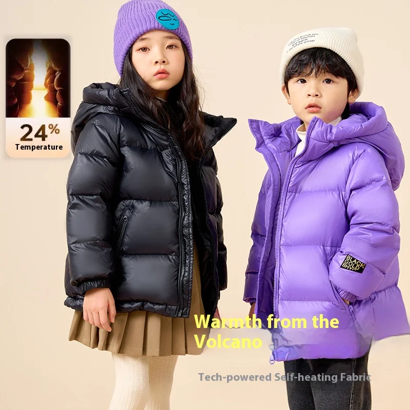Children's Feather Silk New Winter Black Gold Label Family Matching Duck down Thickened down Jackets for Boys and Girls.