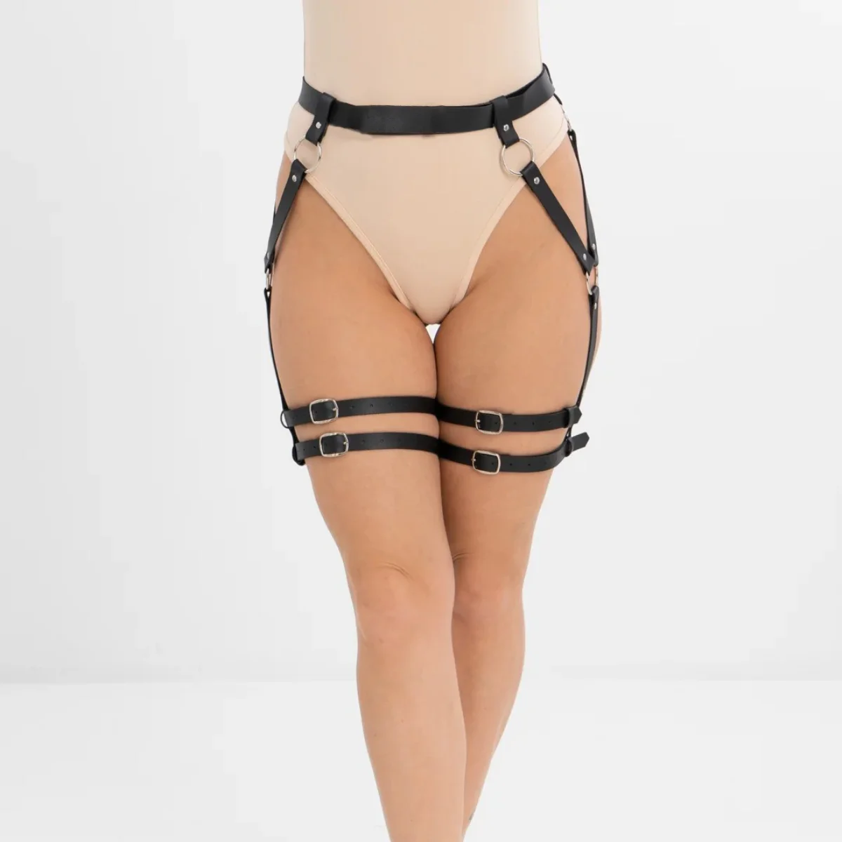 

Adjustable PU Leather Waist Thigh Harness Dual Layer Leg Strap O Ring Gothic Punk Women Club Outfit Accessory