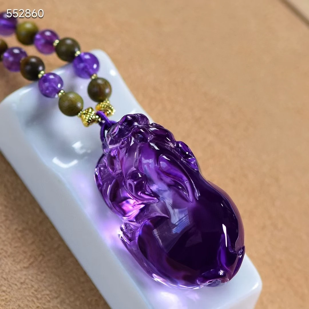 Natural Purple Amethyst Quartz Pendant 46.5*35.5*26.4mm Pi Xiu Amethyst Jewelry Beads Women Men Necklace Brazil AAAAAA