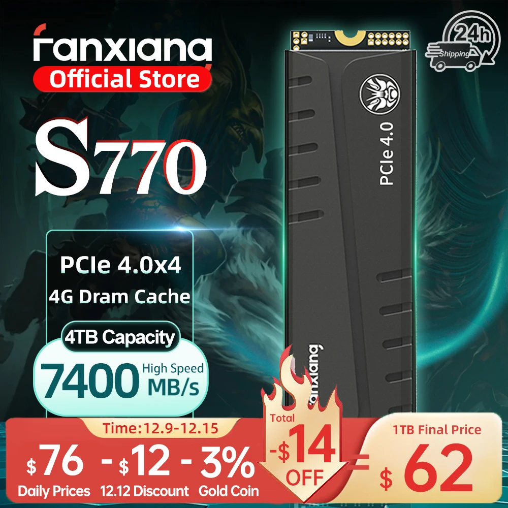 Fanxiang S770 M.2 SSD 500GB 1TB 2TB 4TB 最大 7400MB/s M.2 NVMe PCIe4.0 1G DRAM キャッシュ内部ソリッドステートドライブ PS5 デスクトップ用