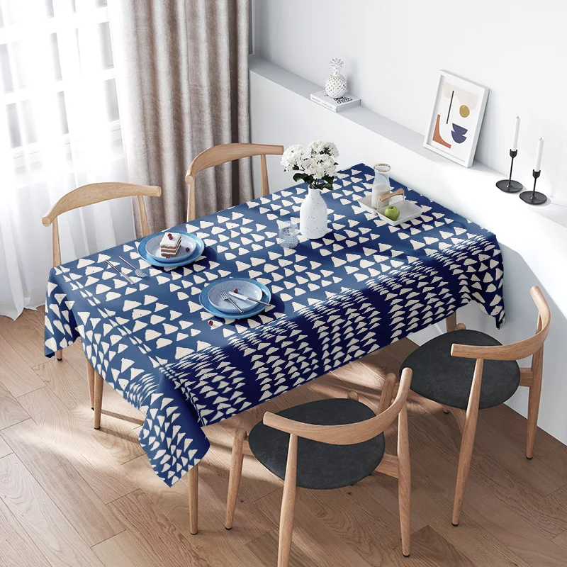

Modern Geometric Blue Tablecloth Set Home Decoration Cotton Print Dining Cover for Kitchen Table Square Decor Size 160x240cm (Mo