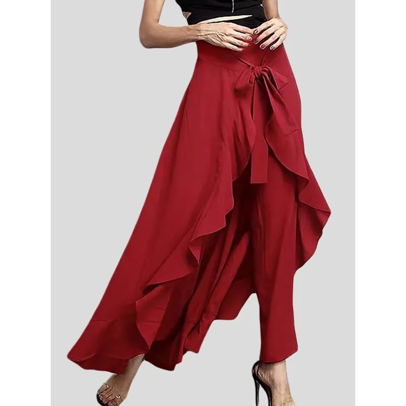 TAKO 2 in 1 Gonna con volant Pantaloni per donna 2026 Nuovo Plus Size A vita alta Cravatta in vita Office Lady Wear Pantaloni solidi 166703