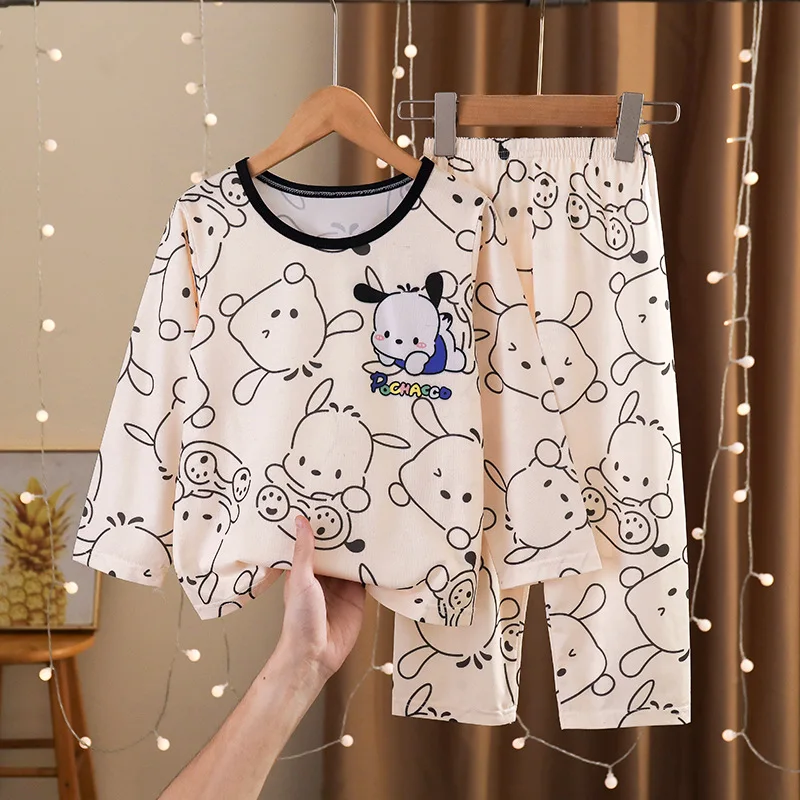 Sanrio Pacha Dog Silk Pajamas Women\'s Summer Cotton Short Sleeve Two-piece Set Children\'s Pajamas Homewear Pajamas Pants Set