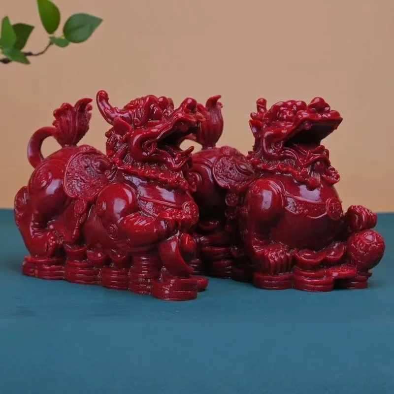 

Изысканная китайская статуэтка Пи Сю из киновари, благоприятный зверь Фэн-шуй, украшение для дома и офиса, подарок, ручная работа