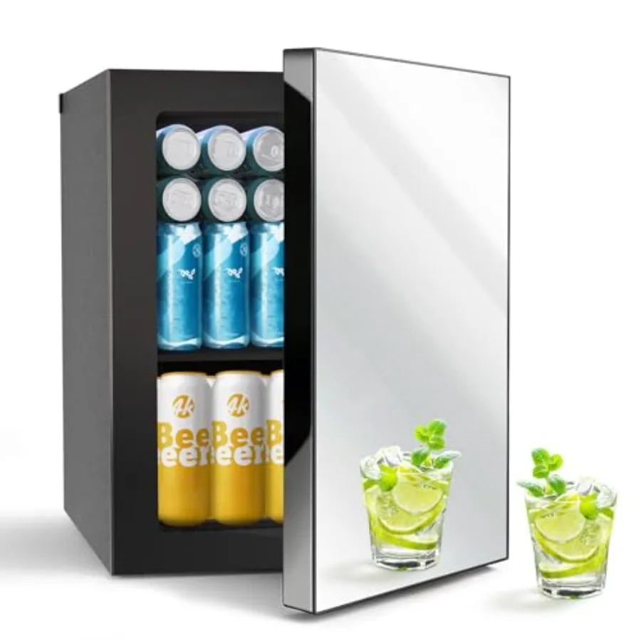 24Can 0.9Cu.Ft Mini Fridge with Mirror Compact Small Refrigerator in Silver with 7 Temp Control Removable Shelf Personal Cooler