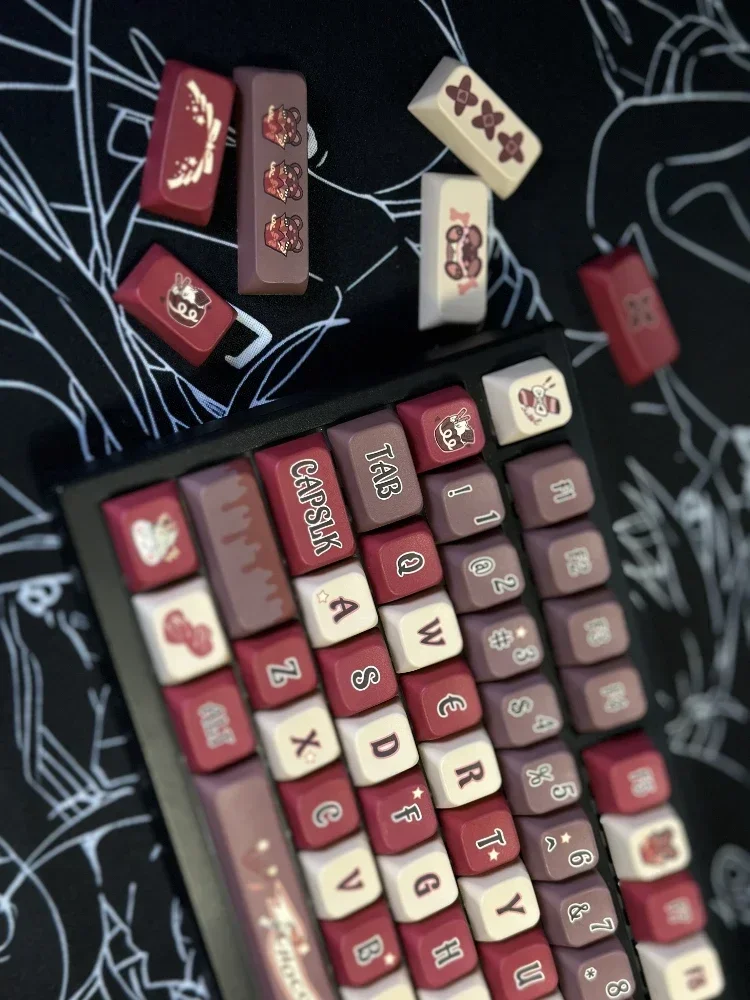 Wine Chocolate Theme Keycaps MDA Profile KeyCap Point PBT Customized Keyboard Cap for Gaming Mechanical Keyboard Accessories