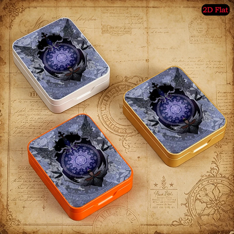Ornate Winged Shield Emblem Theme Daily Small Item Flip Top Metal Tin Box, UV Printed Personalized Photo Tinplate Box