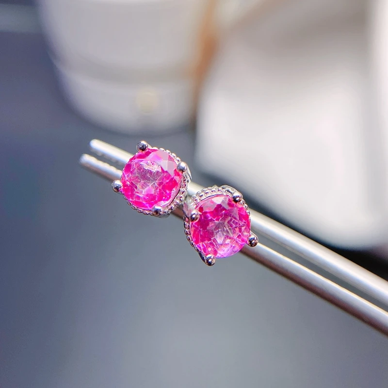 Special natural Pink Topaz Earrings 925 sterling silver simple and exquisite