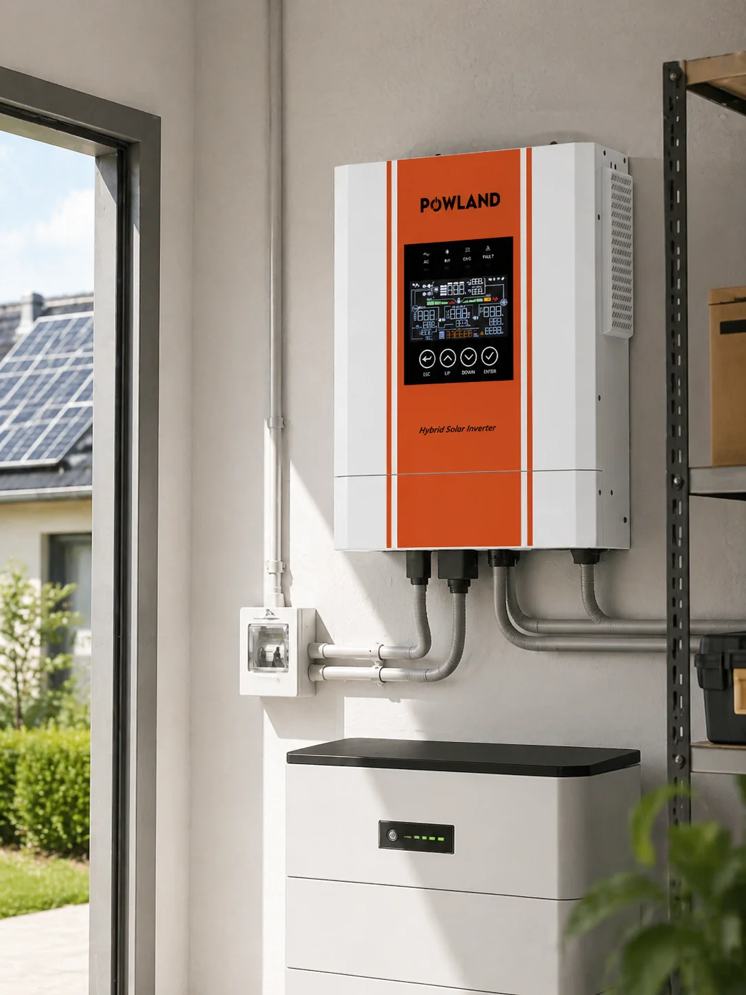 POWLAND 5000W 5KW Hybrydowy Inwerter Solarny 24V Czysta Sinusoida Obsługa Litowych Baterii BMS Tryb Bez Baterii MPPT CE EU STORE RS485 RS232 CAN — 2