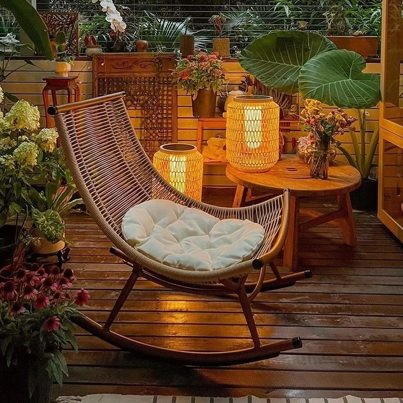 Rocking chair household adult balcony garden rattan leisure recliner living room lazy elderly outdoor courtyard rattan chair
