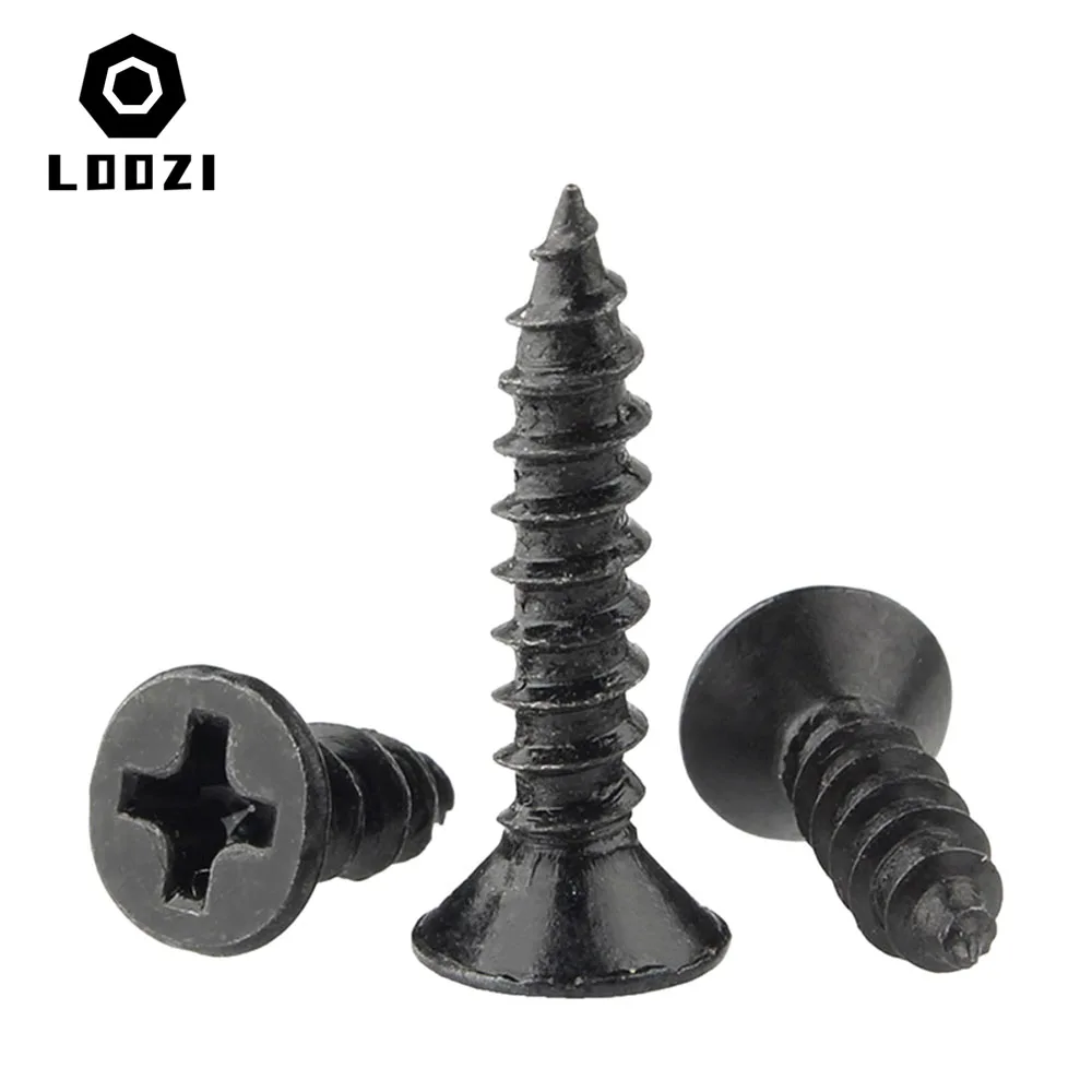 M1 M1,2 M1,4 M1,7 M2 M2,3 M2,6 M3 M3,5 M4 Schwarzer Stahl Kleine Micro Cross Phillips Flachsenkkopf selbstschneidende Holzschrauben – Detail 4