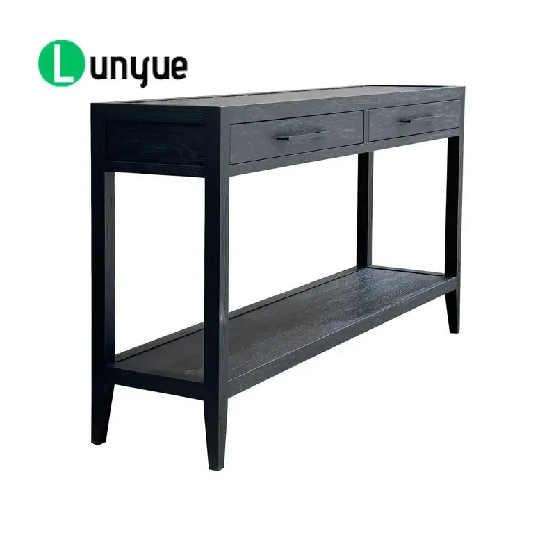 Modern Solid Wood Console Table with 2 Drawers and Shelves for Living Room Corridor Entrance Storage Furniture