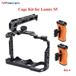 Powerwin Camera Cage For Panasonic S5 Wooden Handgrid Handle Kit Aluminum Alloy Multifunctional Arri Locating Screw