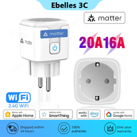 Matter WiFi Smart Plug 16A/20A EU Smart Socket Home Appliance Power Outlet for HomeKit SmartThing Works with Siri Alexa Google