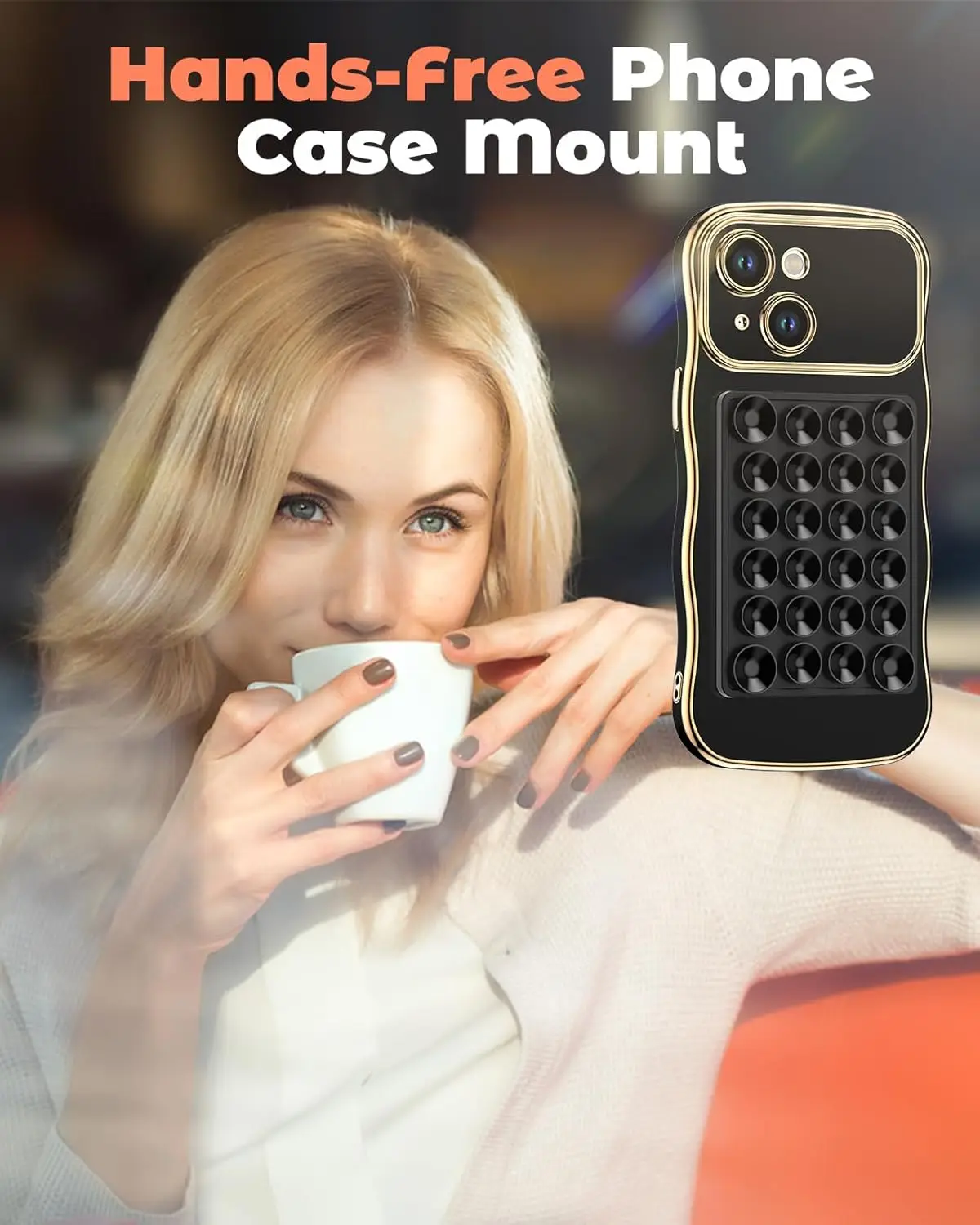 for iPhone 15 16 14 12 11 Phone Case Suction Cup Holder [Hands Free Strong Suction Cup Holder Selfies And Videos] Luxury Wave