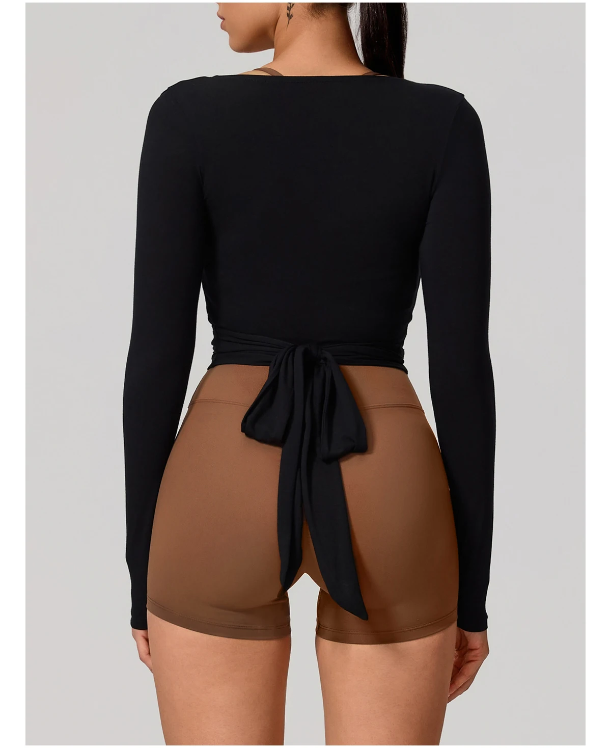 Neues Sommer-Damen-Yoga-Langarm-Einteiler-Oberteil mit Trägern – Premium-Ballett-Wrap-Top für Damen – Sport-Top für das Training – Detail 25