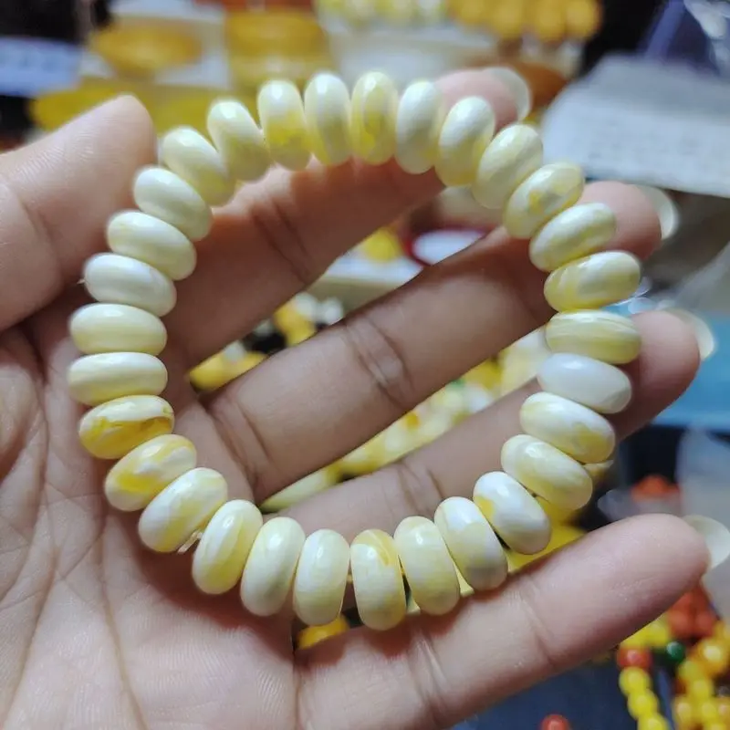 Matte antique porcelain white  bead bracelet  abacus beads 12*6mm Yao Hua honey amber