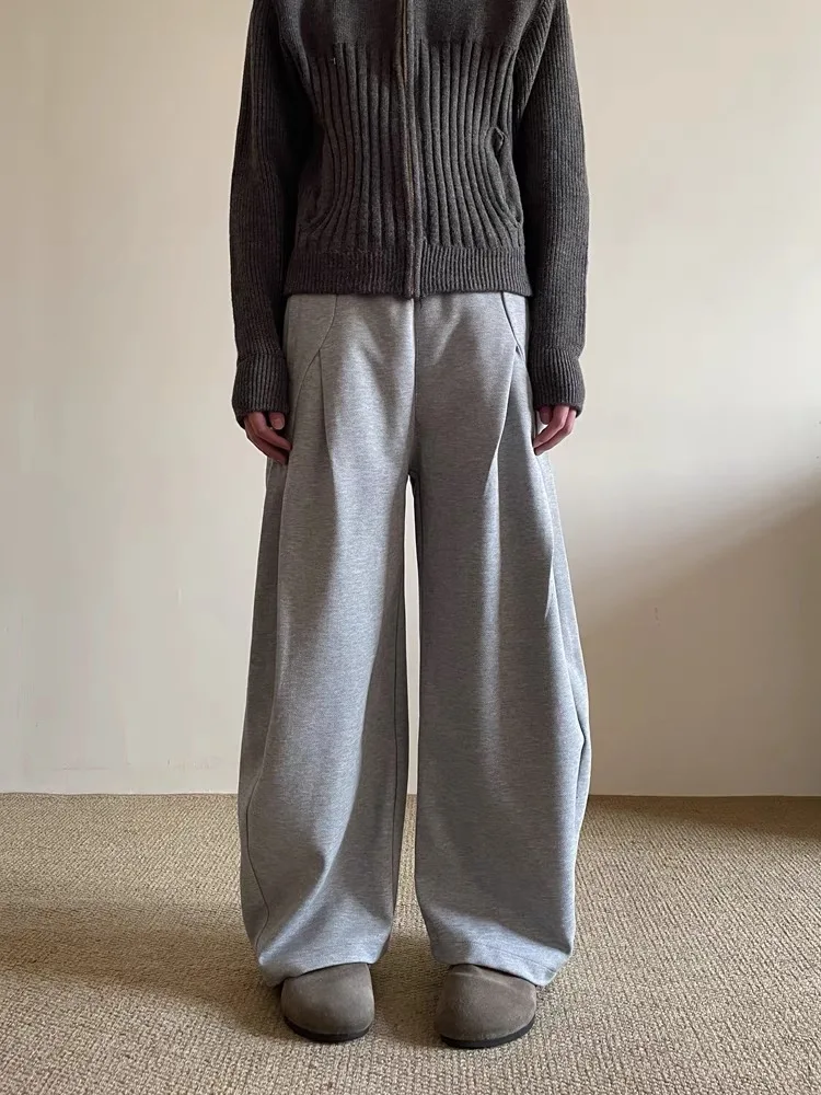 

American Retro Deconstructed Design ey Curved Knife Casual Pants Loose Wide Leg Straight Cut Sweatpants ex Spring