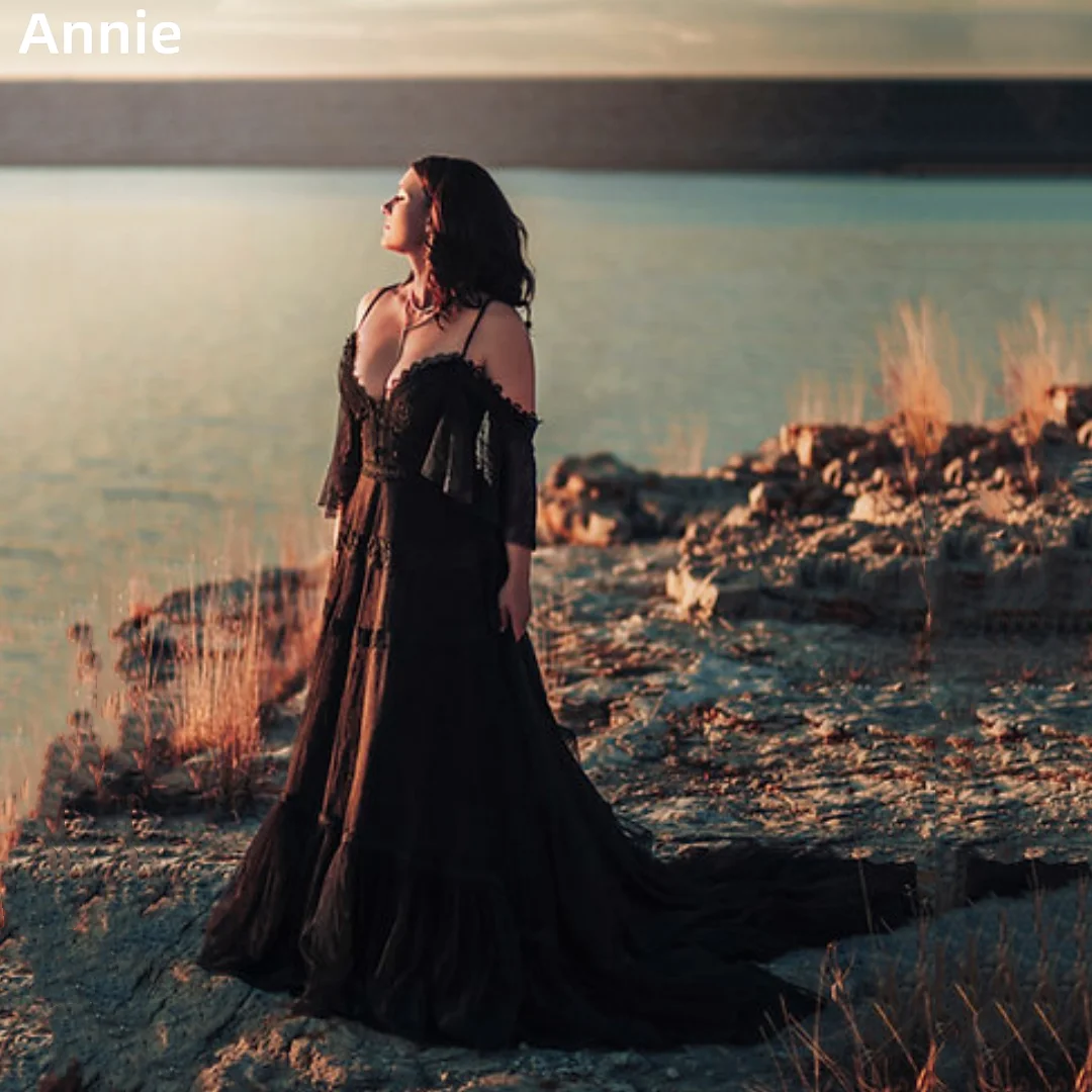

Annie Черные платья для выпускного вечера Кружева с вышивкой из тюля Вечерние платья трапециевидной формы Женские вечерние платья Robes De Soirée по индивидуальному заказу