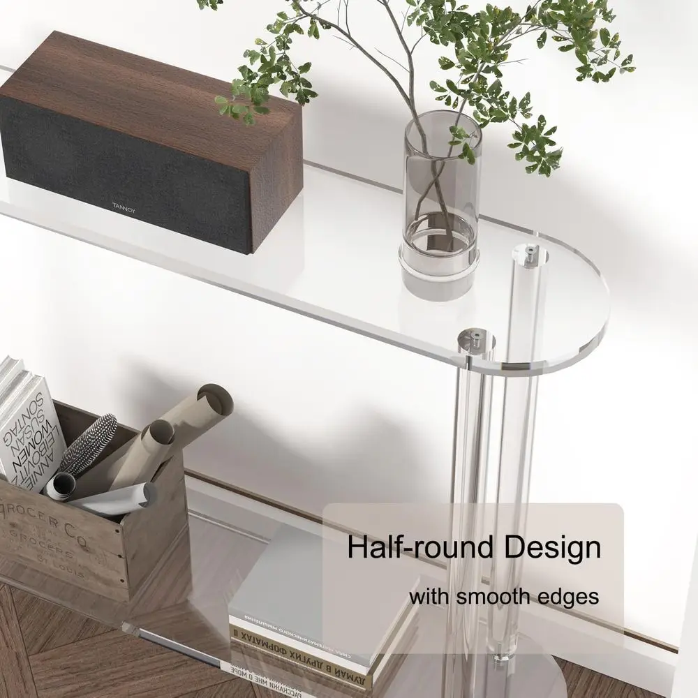 Mesa consola acrílica de 2 niveles Slimline 39W x 31H para espacios habitables modernos