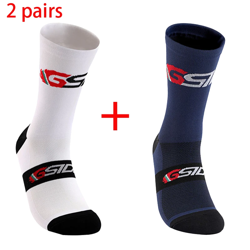 Chaussettes de cyclisme à compression pour infirmière, vélo de route, course à pied, VTT, hauteur du genou, blanc, sport, marque amusante, noir, nouveau, 2023, 2 paires