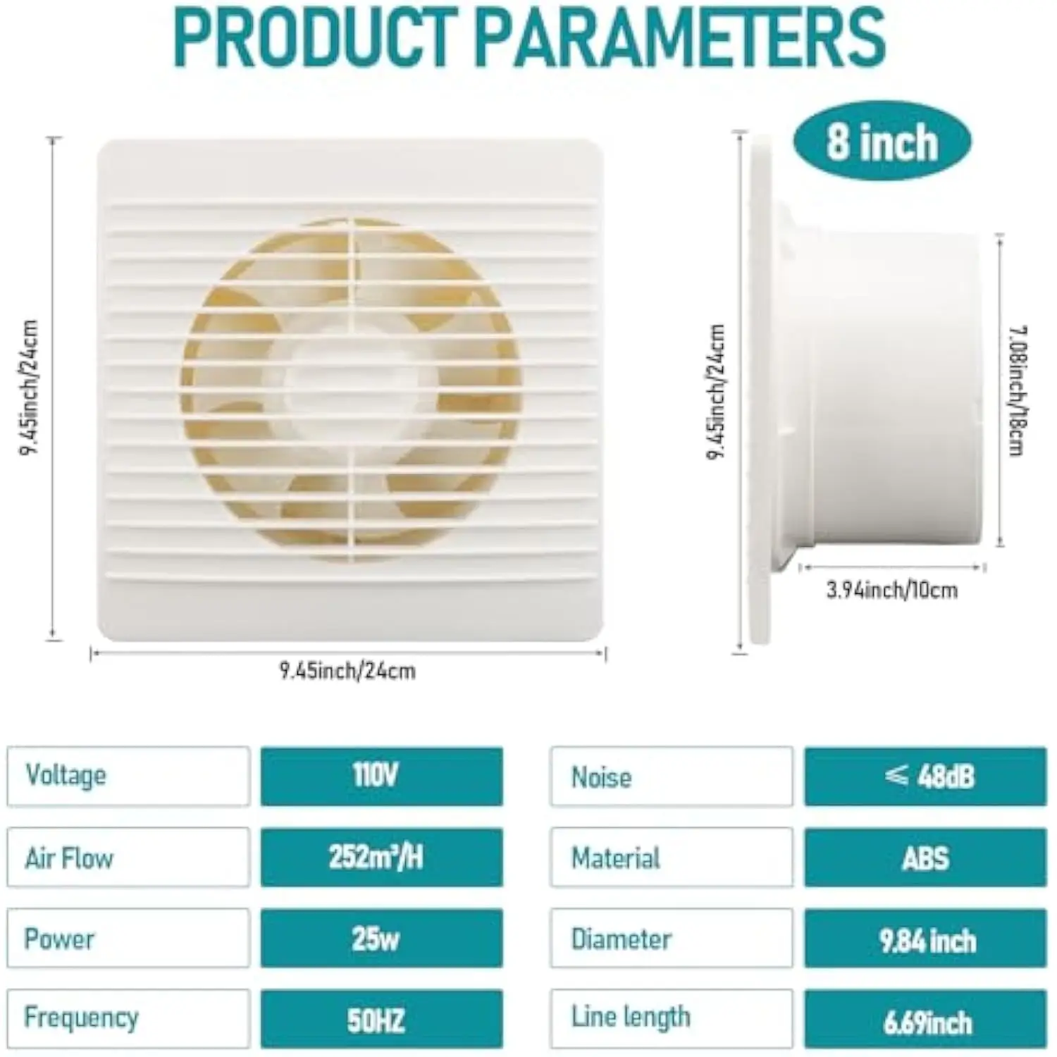 Exaustor, ventilador de ventilação de montagem na parede da janela de 8 polegadas com interruptor para ventilação eficiente da garagem do banheiro da cozinha (branco, 80W)