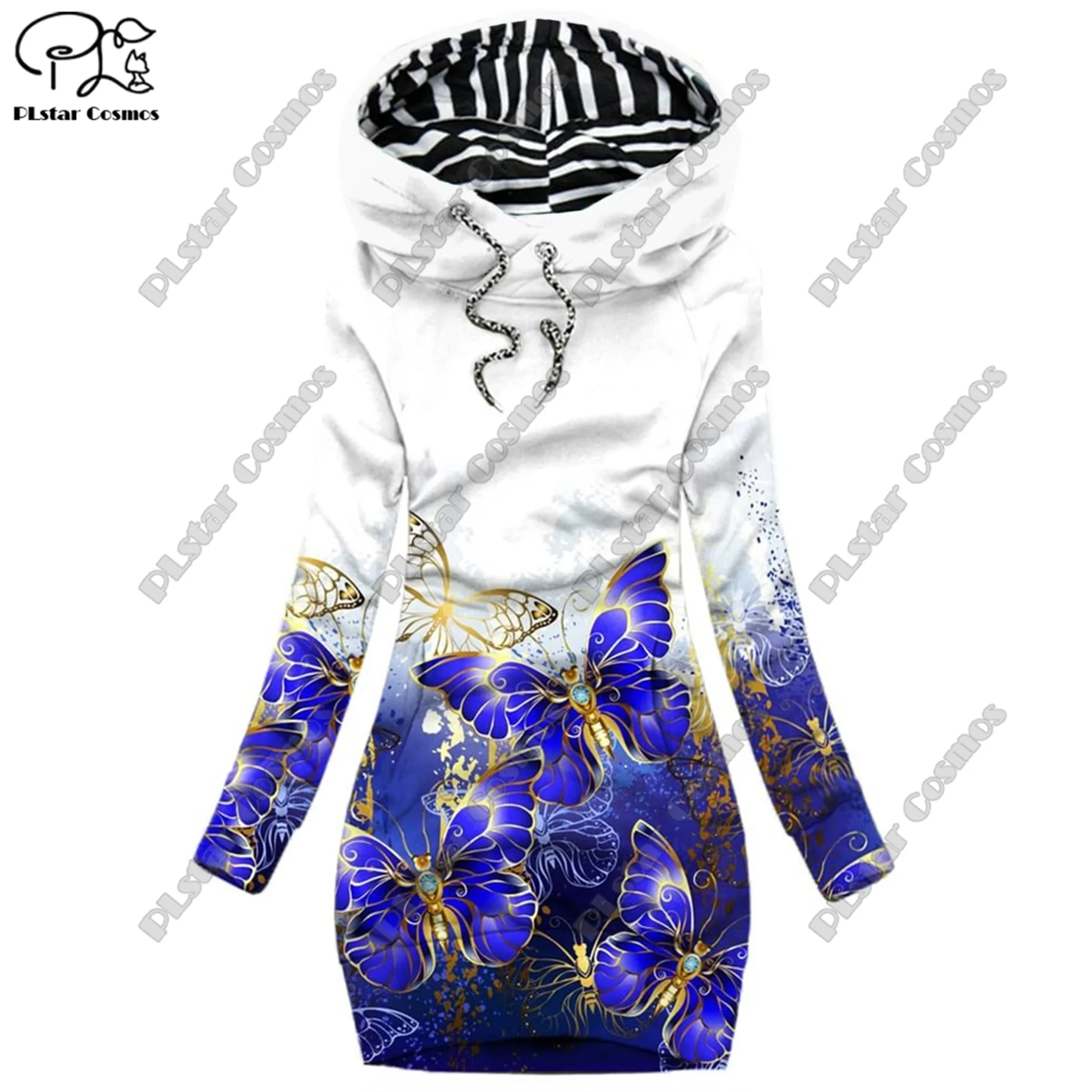 PLstar Cosmos 3D printed women's long sweatshirt dress floral butterfly snowflake pattern casual slimming series  X3