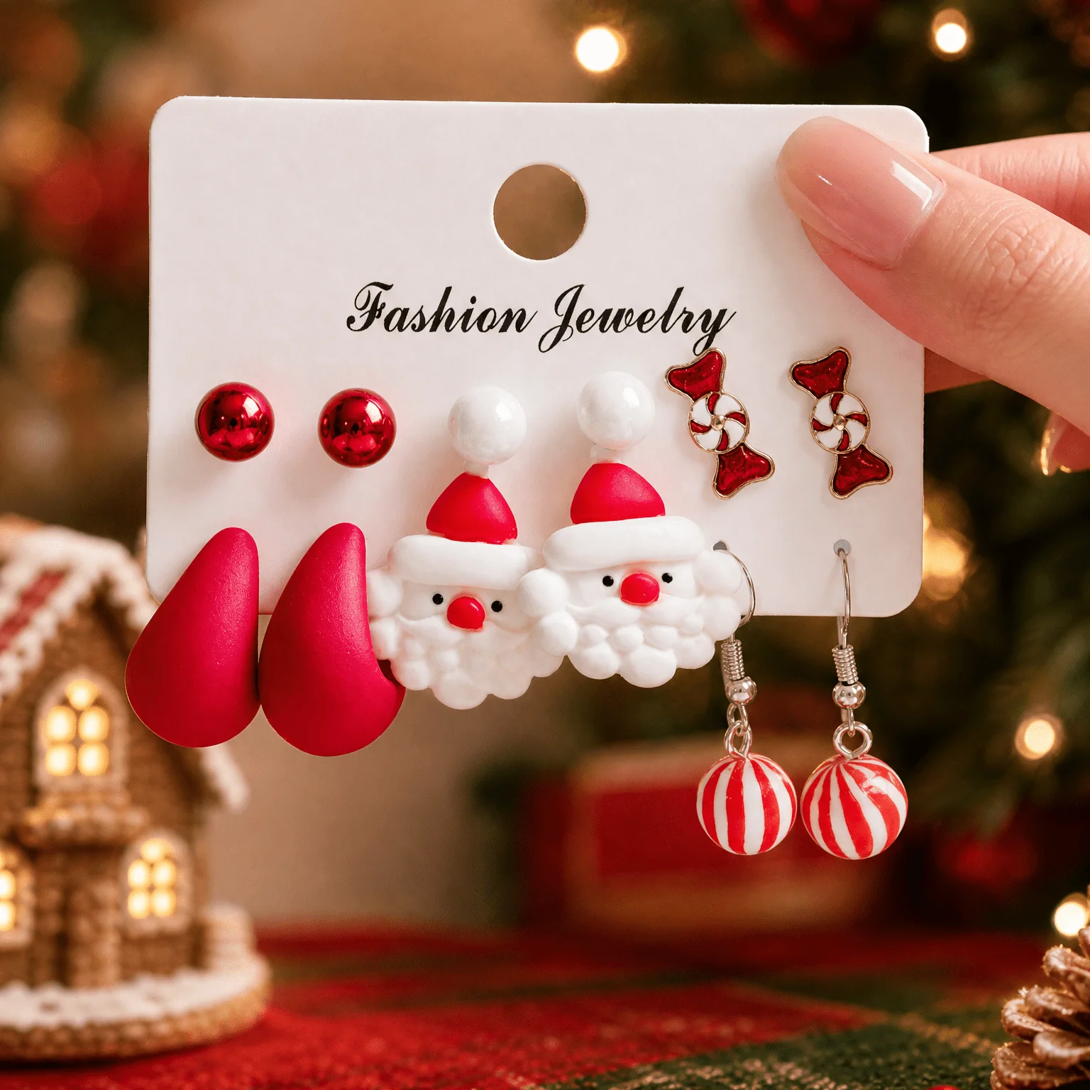Luxury New Christmas Earring Set High End Red Green Color Santa Claus Candy Water Drop Stud Earrings