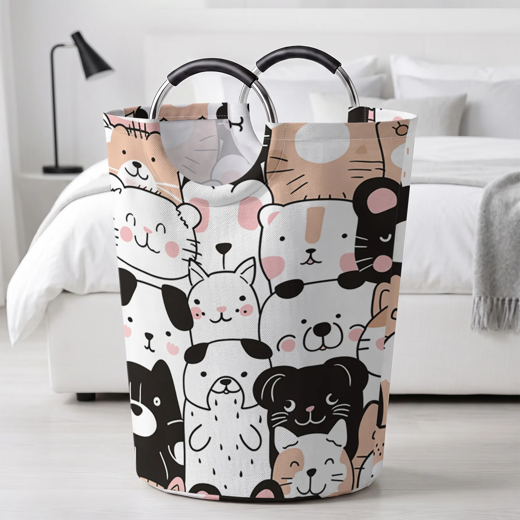 Cute Cartoon Cats And Dogs Doodle All‑Over Print Handheld Storage Basket, For Laundry, Bedroom & Home Sundries Storage