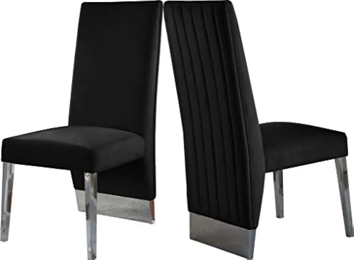 

Meridian Furniture Porsha Collection Modern | Contemporary Dining Chair with Deep Channel Tufted Back and Sturdy Metal Legs,