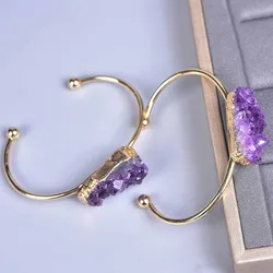 Ore Rock Natural Crystal Stone Cuff Bracelet Reiki Jewelry Decor Healing Energy Original Amethyst Cluster Open Bangle 1pc Random