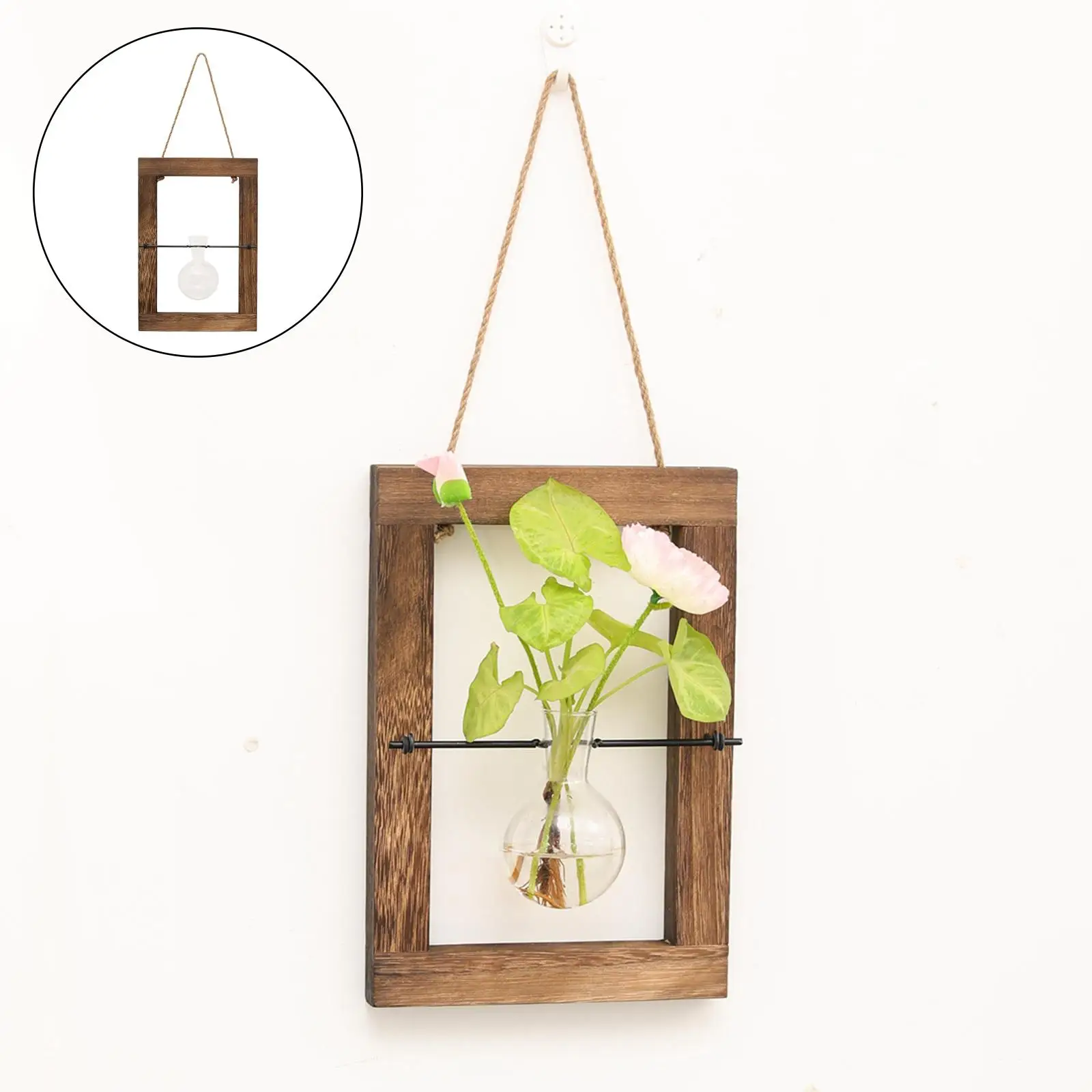 Propagation Station Glass Planter, Bulb Terrarium Vase with Wood Frame, Hydroponics Plants Glass Bulb Vase Holder Decor