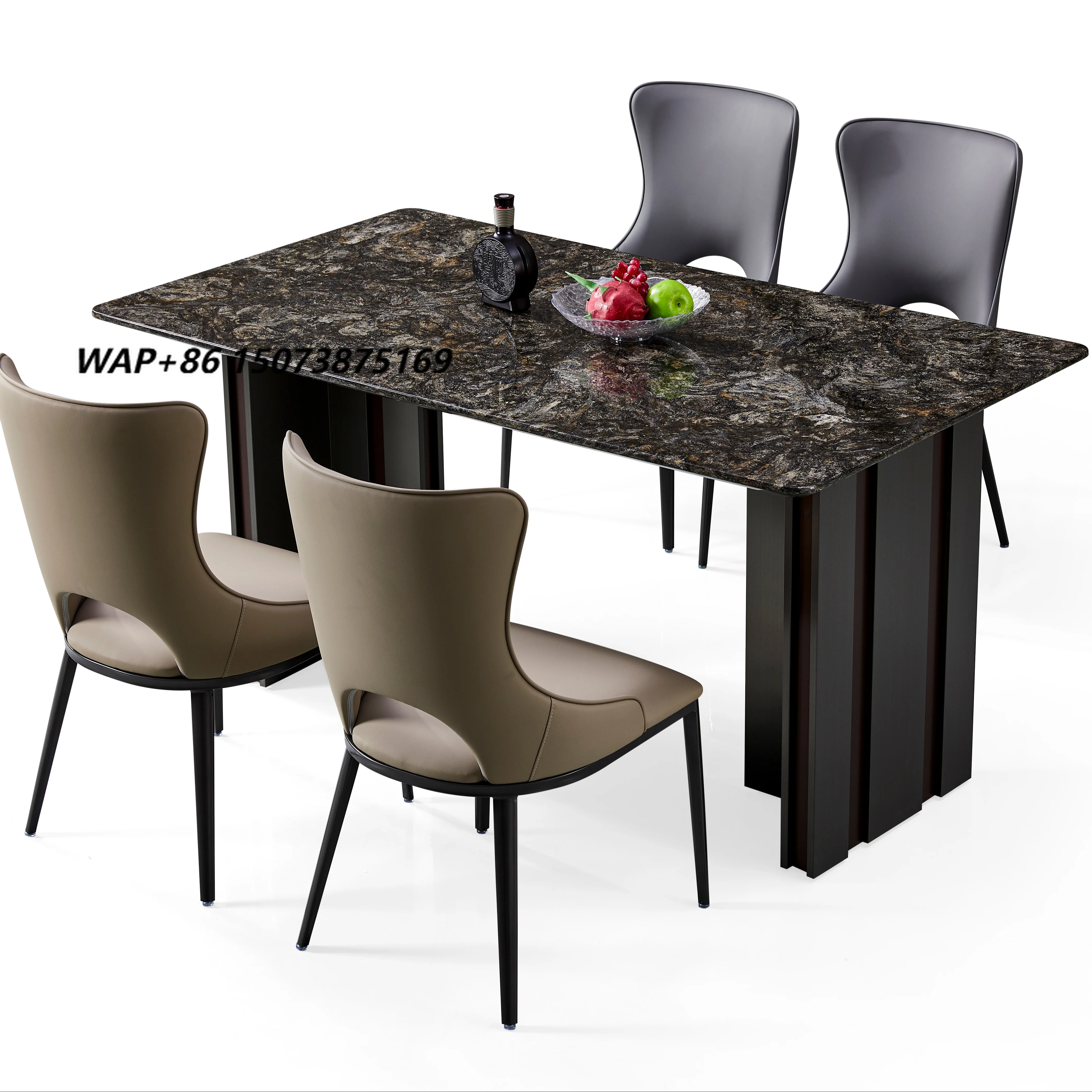 Factory Price Modern Stone Marble Top Dining Table Set 4 Chairs Metal Legs for Apartment Hotel Use Multipurpose 3-Year Warranty