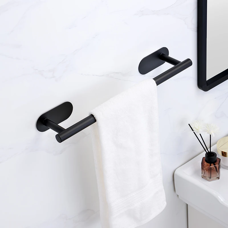 No Drilling Stainless Steel Self-adhesive Towel Bar Paper Holder Robe Hook Towel Ring Black Silver Gold Bathroom Accessories Set