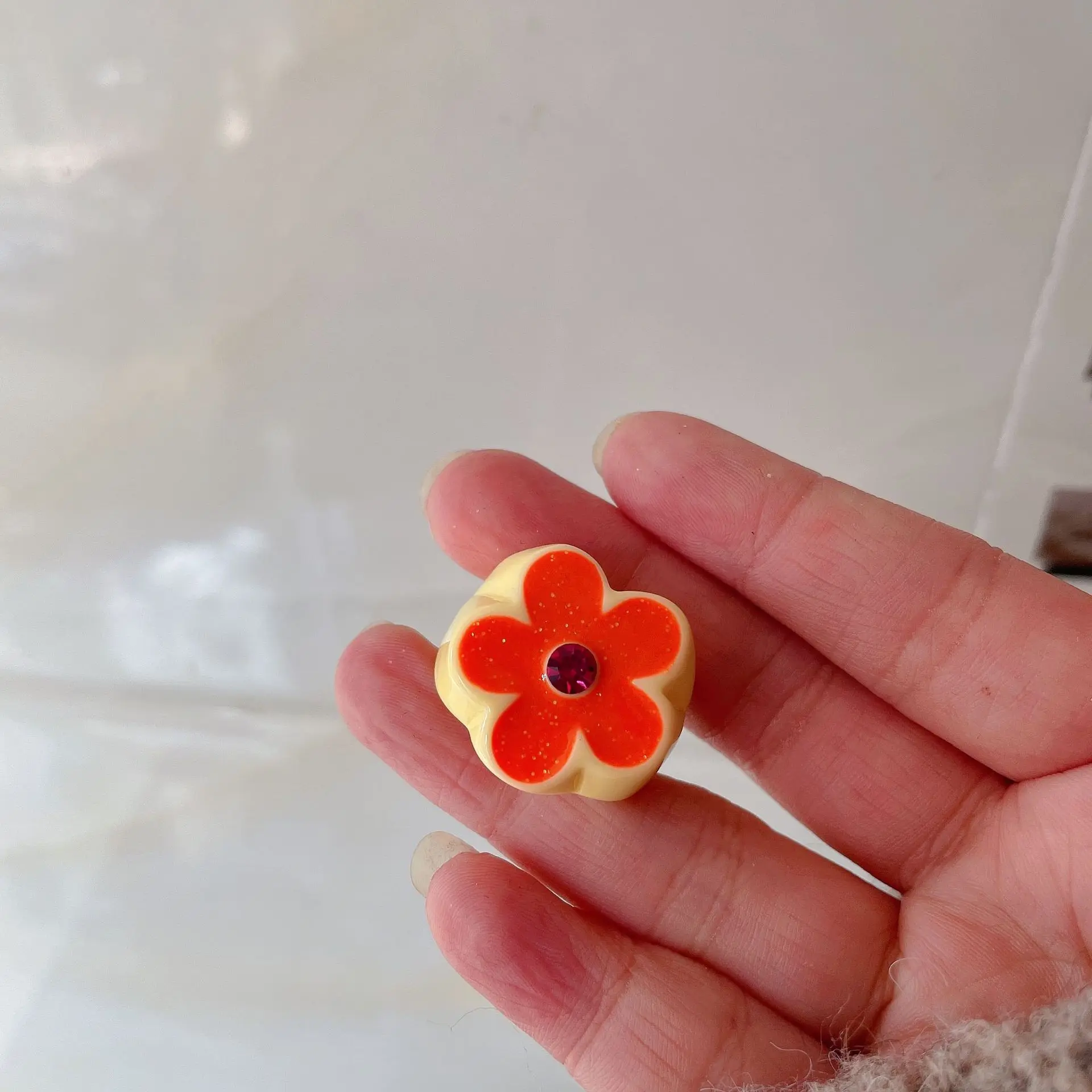 Colorful Glitter Enamel Flower Rings Fashion Floral Big Chunky Cocktail Ring for Women Girls Party Jewelry Ins Trendy New
