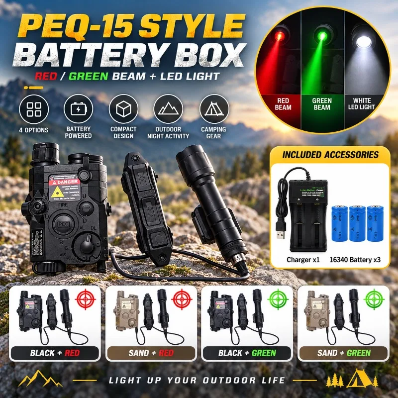 PEQ-15 Style Battery Box, Battery Powered, Compact Design, Fit Standard Rail, Outdoor Night Activity & Camping Gear