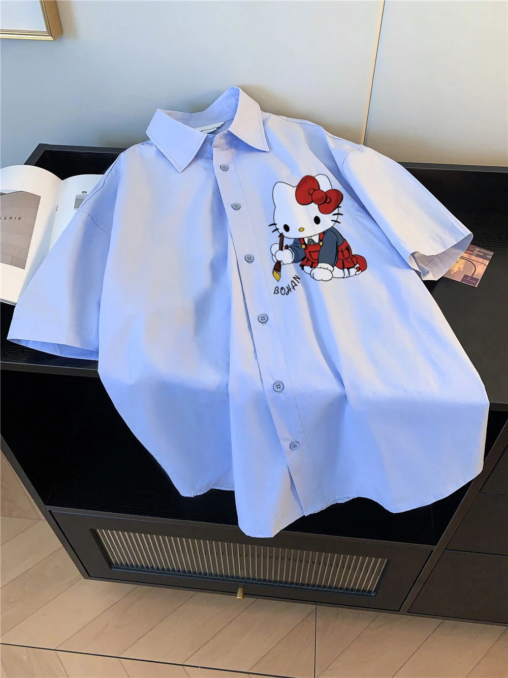 

Retro Japanese Sle Loose Fit ort Sve irt Men's Summer Faionable Casual Anti-Aging Print Top for Younger Look