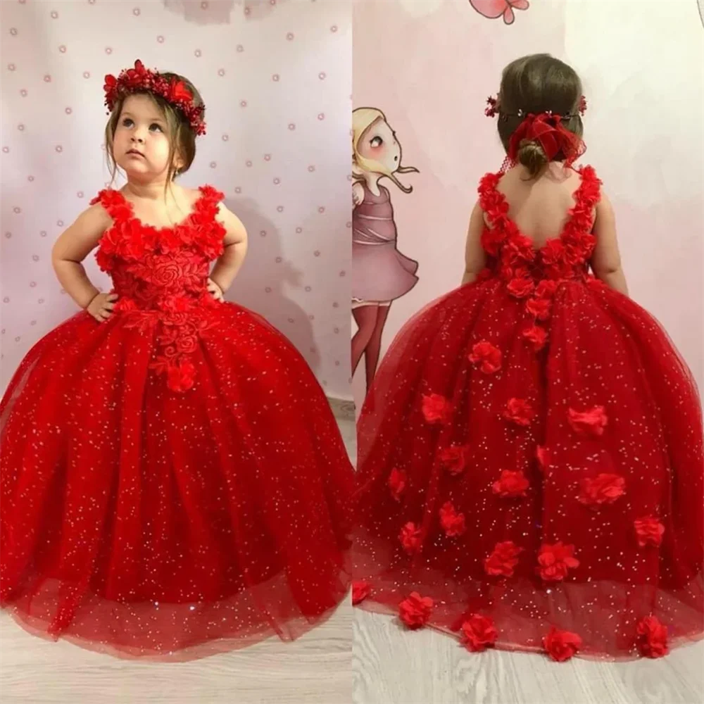 Vestido vermelho para batismo de bebê, flor, menina, aplique de aniversário, primeiro aniversário, sessão de fotos, princesa, vestido de comunhão