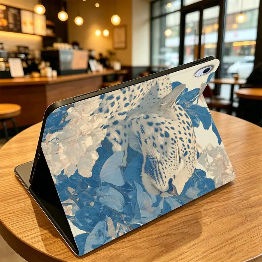 Blue Floral Leopard with Pencil Slot Case for Samsung Galaxy Tab S9 FE S10FE S10 Plus S9+ S10 Lite A7 Lite A11 S7 S8+ A9Plus A8