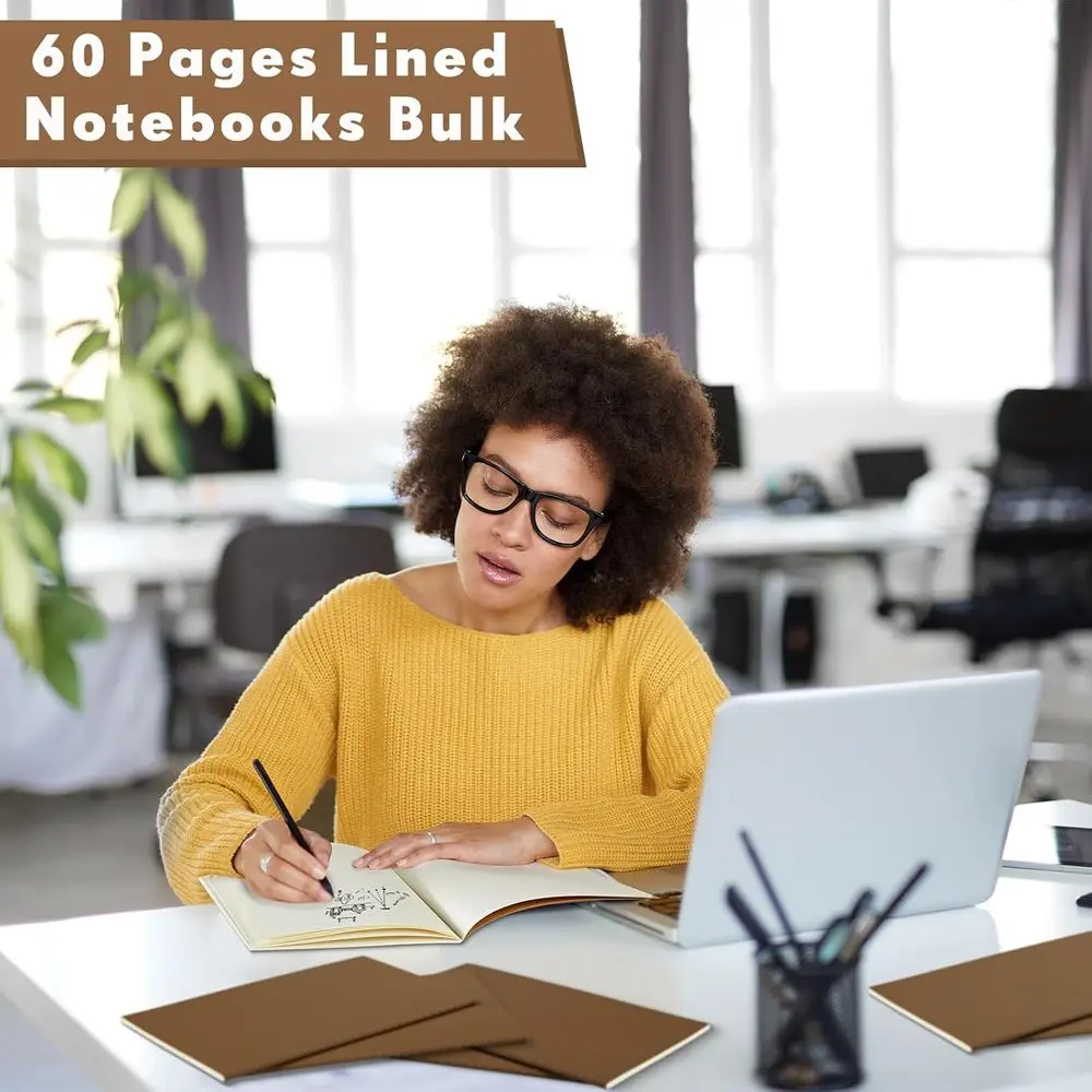 دفاتر ملاحظات كرافت مقاس A6، 150 قطعة، 5.82 × 4.13 بوصة، 48 صفحة، مبطنة، غطاء ناعم، بني داكن للأطفال والطلاب #5