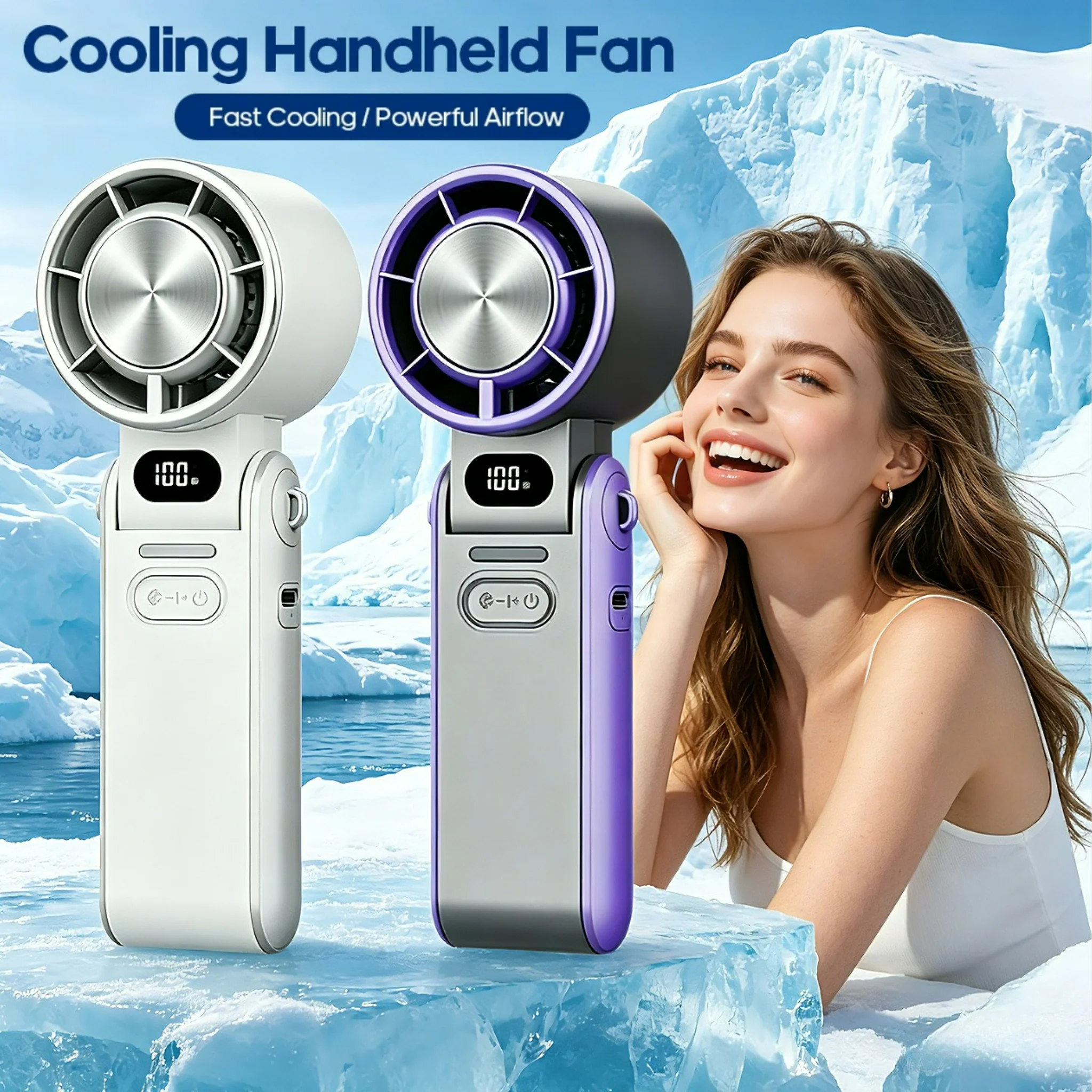 Portable High Speed Cooling Handheld Fan 3600mAh Rechargeable 100 Wind Speeds Adjustable Mini Foldable Air Cooling Turbo Fan