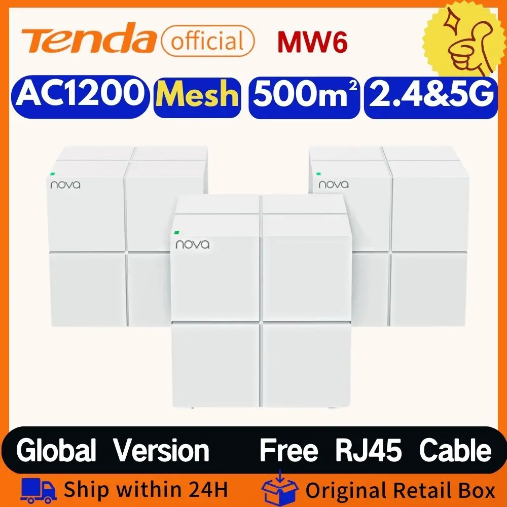 

Wi-Fi роутер Tenda MW6 AC1200, 2,4/5 ГГц, 1200 Мбит/с