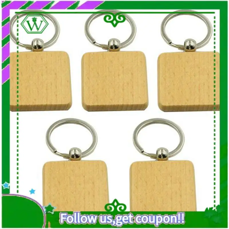 ABIK-500Pcs لتقوم بها بنفسك سلسلة مفاتيح خشبية فارغة مربع منحوتة حلقة رئيسية حلقة مفاتيح خشبية حوالي 40X40 مم #6