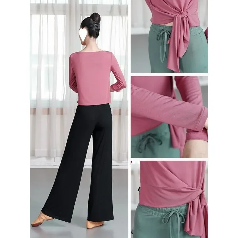 ملابس الرقص الصينية الخريف والشتاء السراويل الجديدة فضفاضة واسعة الساق ممارسة الملابس جسم المرأة الكلاسيكية