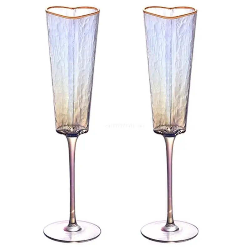 

2Pcs Champagne Flute Goblet Practical High Footed Glass Cup with Golden Edges