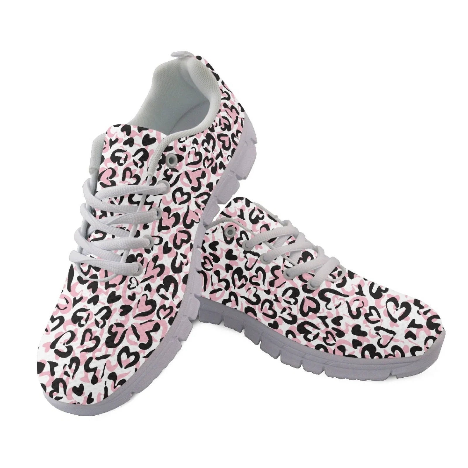 Coloranimal Heart Leopard Print Mesh & EVA Sole Mens Athletic Sneakers Lace Up Walking Shoes for Women 2026 Trending