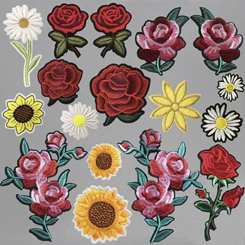 패션 자수 장미 작은 데이지 꽃 핫멜트 접착제 패치, 천 패치 배지, DIY 바느질 패치, 학교 유니폼 액세서리 